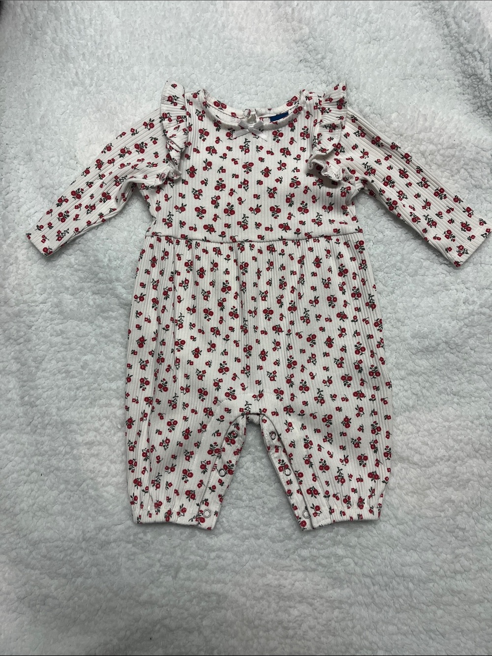 4/25$ Old Navy Baby Floral Ribbed Long-Sleeve Romper - White with Red Floral